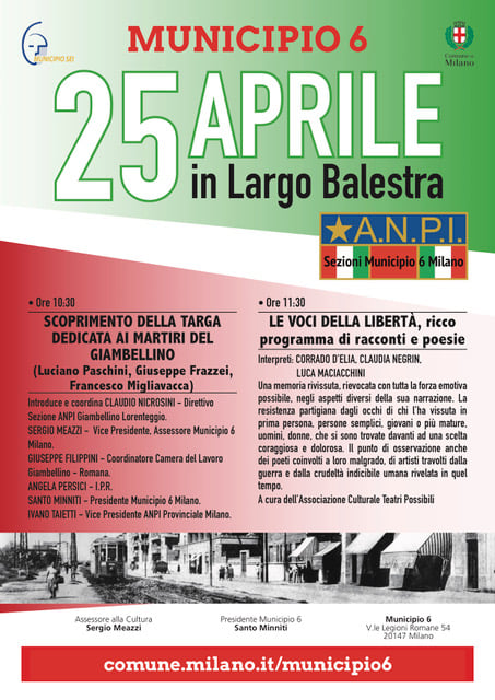 Al momento stai visualizzando 25 aprile 2021, Festa della Liberazione, iniziative in zona Porta Genova