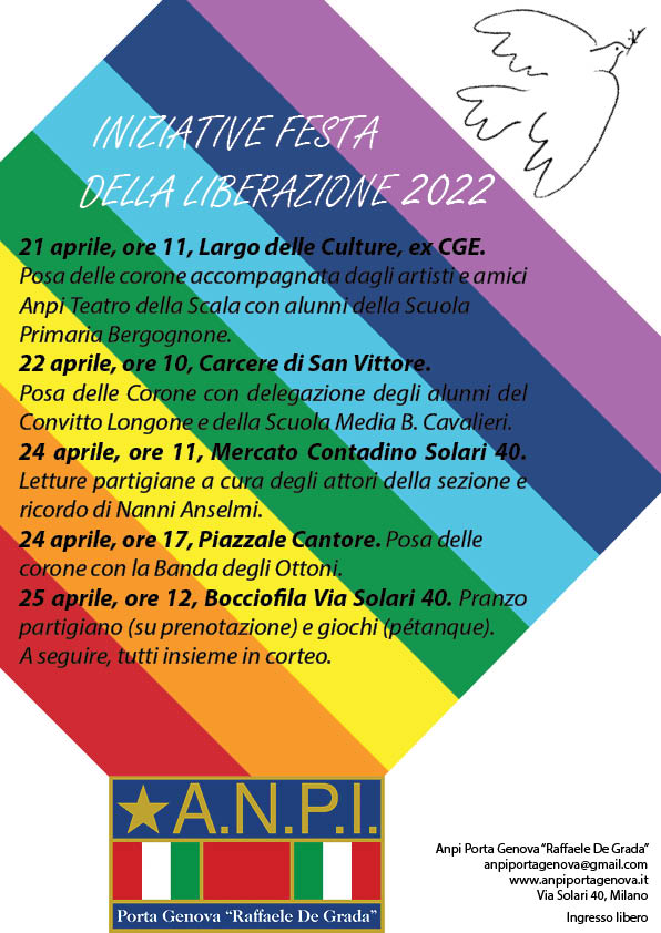 Al momento stai visualizzando 25 Aprile 2022, iniziative Anpi Porta Genova per la Festa della Liberazione. Pace e libertà!